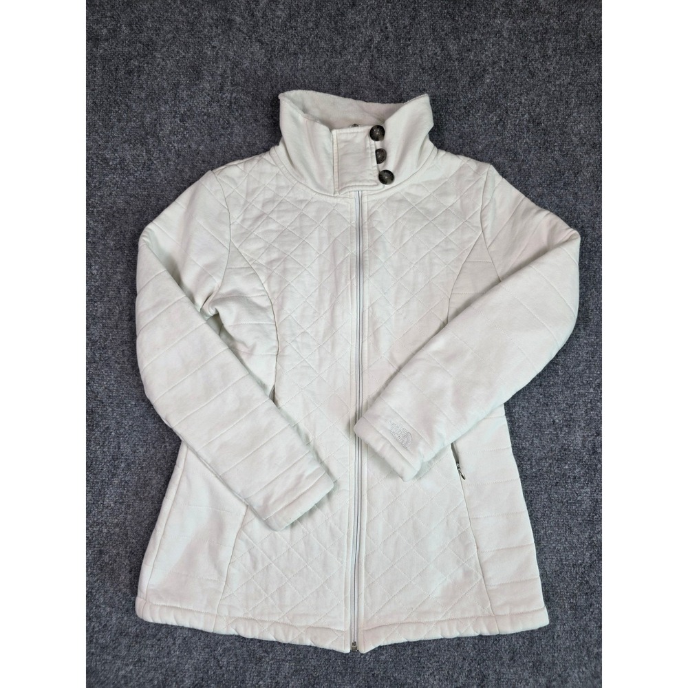 The North Face Quilted Jacket Womens L White Full Zip Fleece Lined Mock Neck